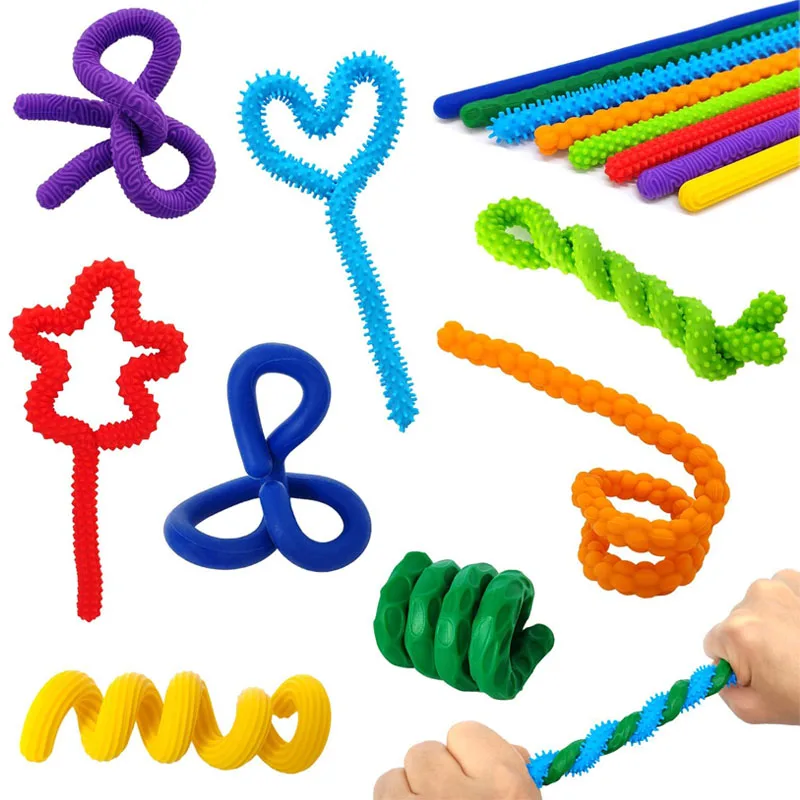 8PCS Textured Silicone Flexible Sensory Fidget Sticks Anxiety Stress Relief Calm Down Autism ADHD Focus Gifts For Kids & Adults