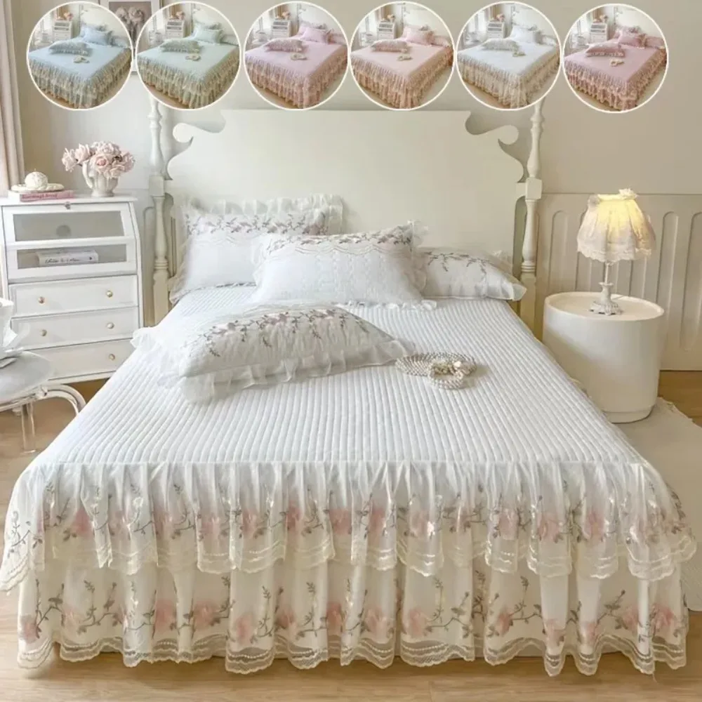 Thickened Anti-Slip Mattress Double-Layer Lace Bed Skirt Piece Korean Style Princess-Style Mattress Cover Suitable All Seasons
