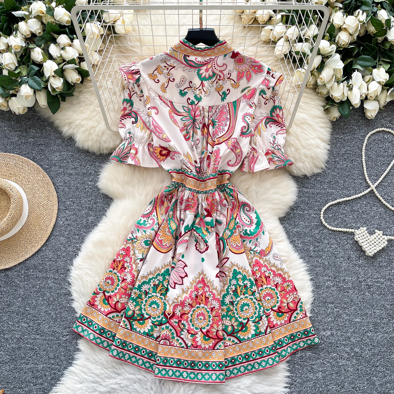 Chic Sexy V-ausschnitt print kurzarm Gespleißt Fee A-linie Sommer Frauen Boho Sommerkleid frauen kleidung mini kleid