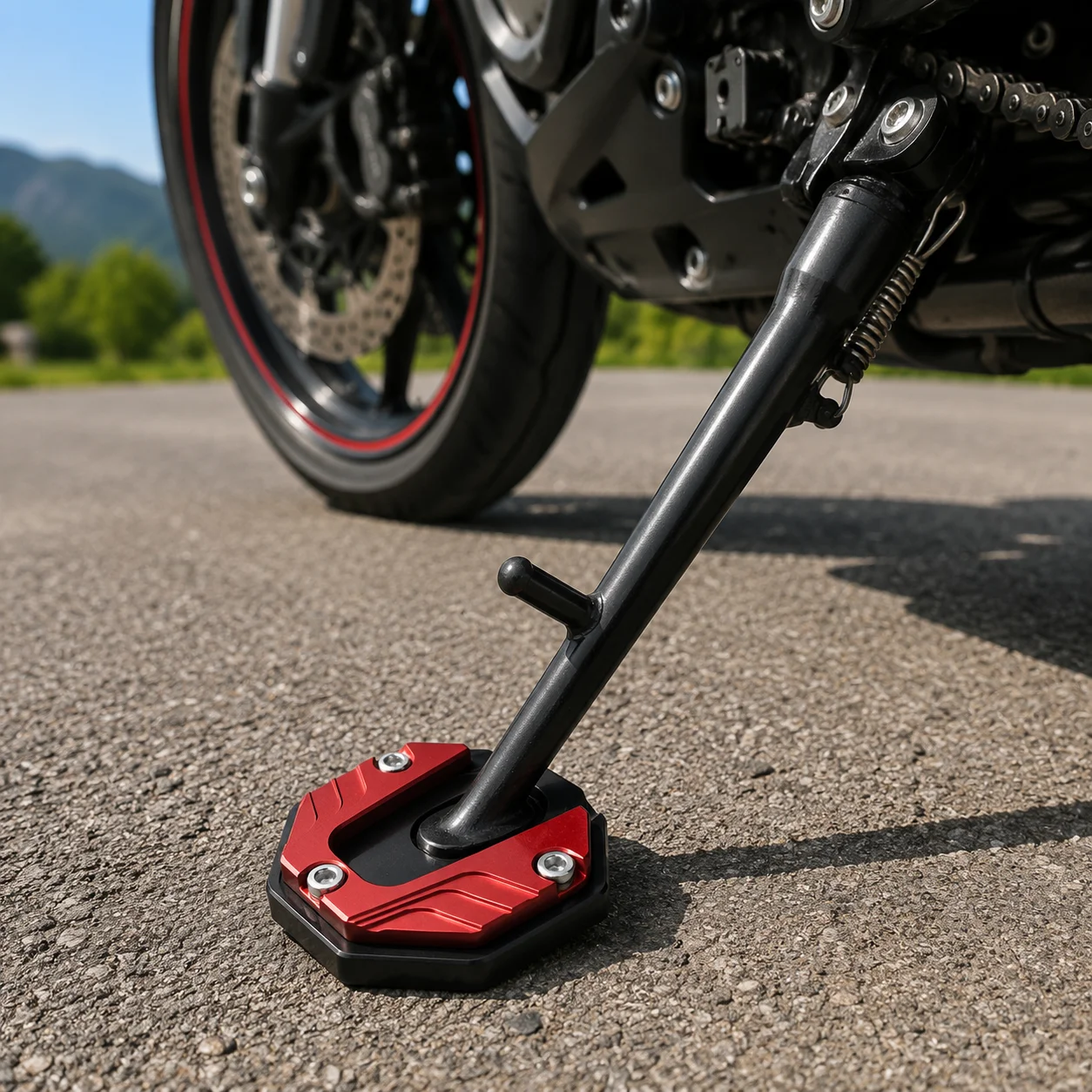 Single CNC Aluminum Motorcycle Side Stand Enlarger Pad Anti-slip Kickstand Extension Plate 6 Colors For Scooter E-bike Mod