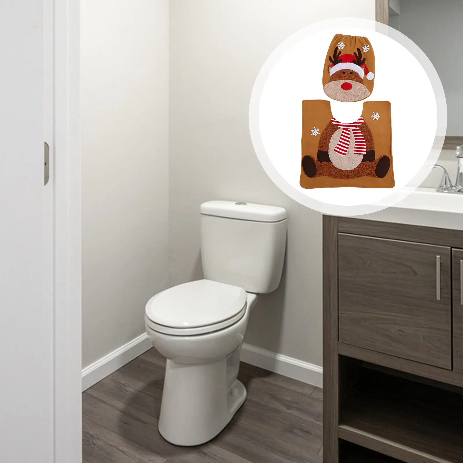 

Набор из 1 предмета: Рождественский коврик для туалета и защита для крышки унитаза, мягкий, удобный, водонепроницаемый, праздничный декор для ванной комнаты для домашнего использования