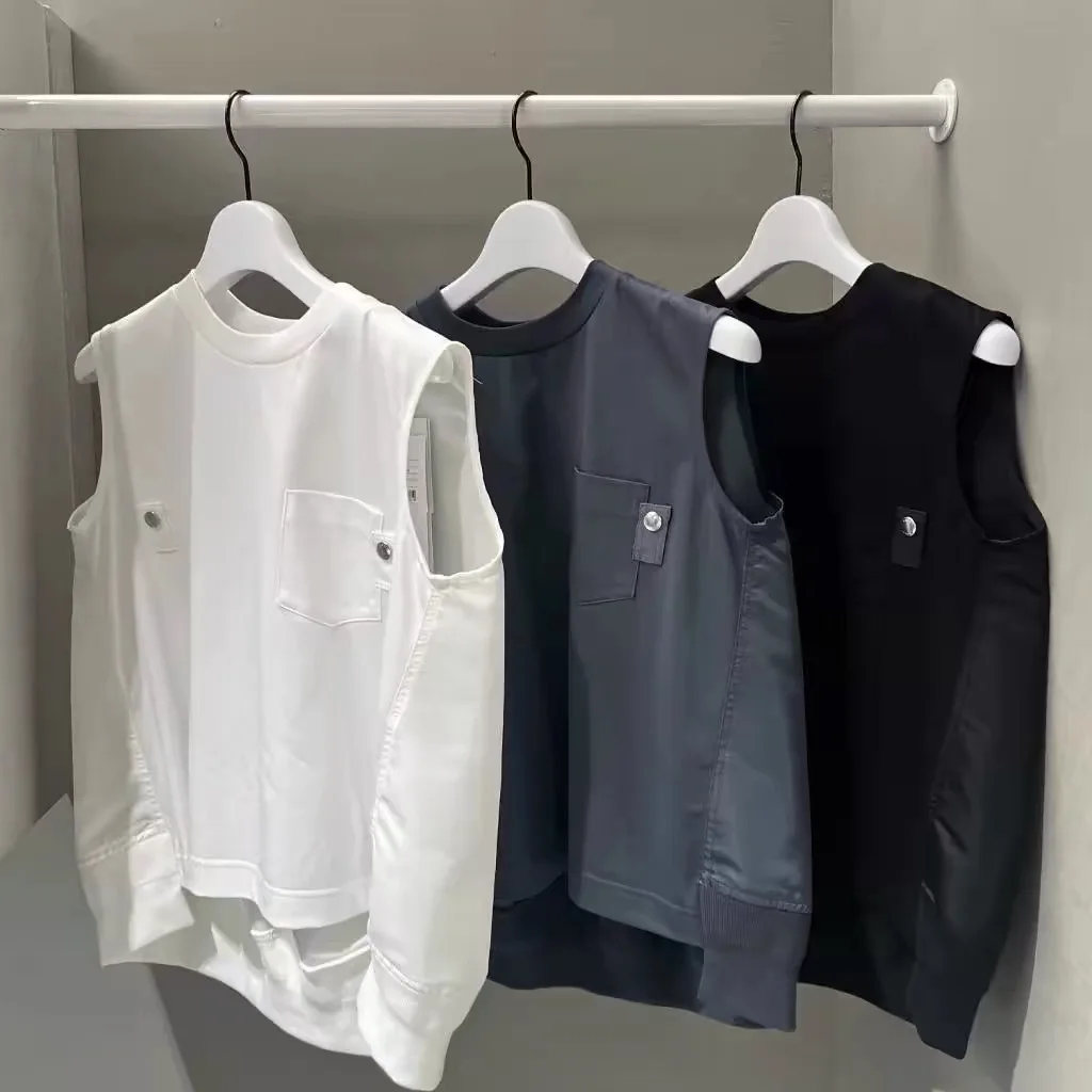

2025 new women's vest simple halting solid color sleeveless round neck top tide vest for women