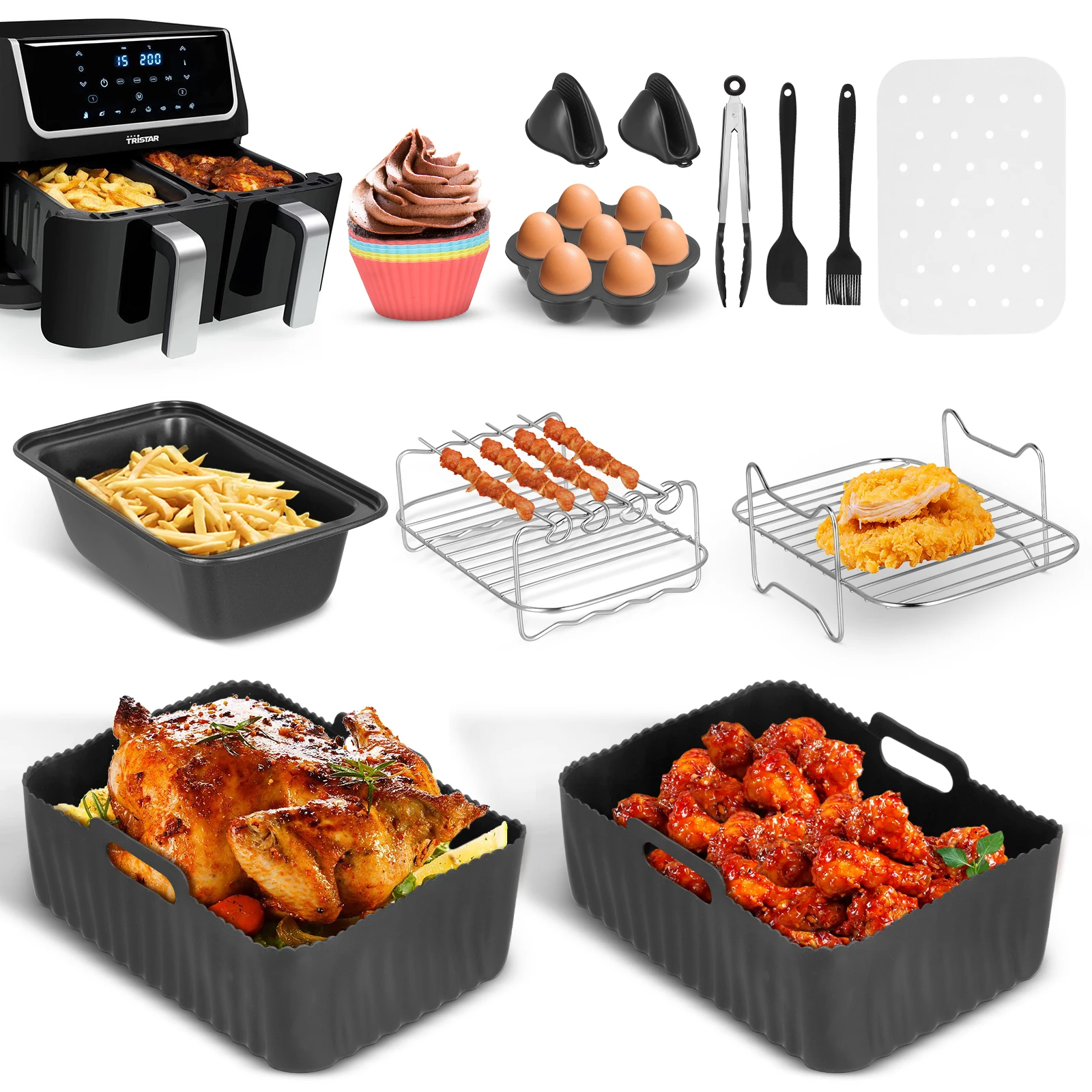 12 Pack Dual Zone Air Fryer Accessories for Ninja Foodi Max AF300EU/AF400EU Dual Chamber Airfryer Accessories