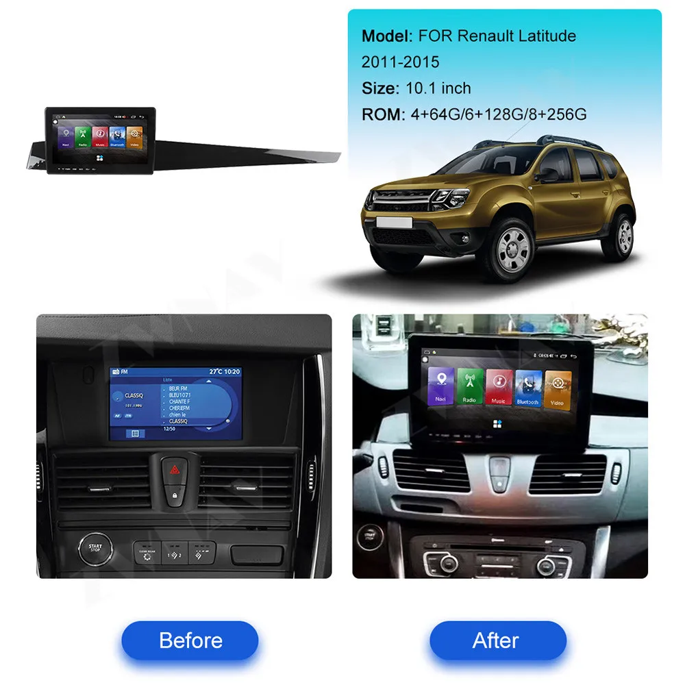 10.1 Inch For Renault Latitude 2011-2015 Tesla Style Android Car GPS Navi Multimedia Player Car Radio Head Unit Player Carplay