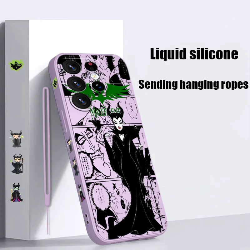 Disney Beautiful Maleficent Liquid Left Rope Phone Case For Samsung S10 S20 S21 S22 S23 S24 S10e Plus Lite Ultra FE Soft Cover