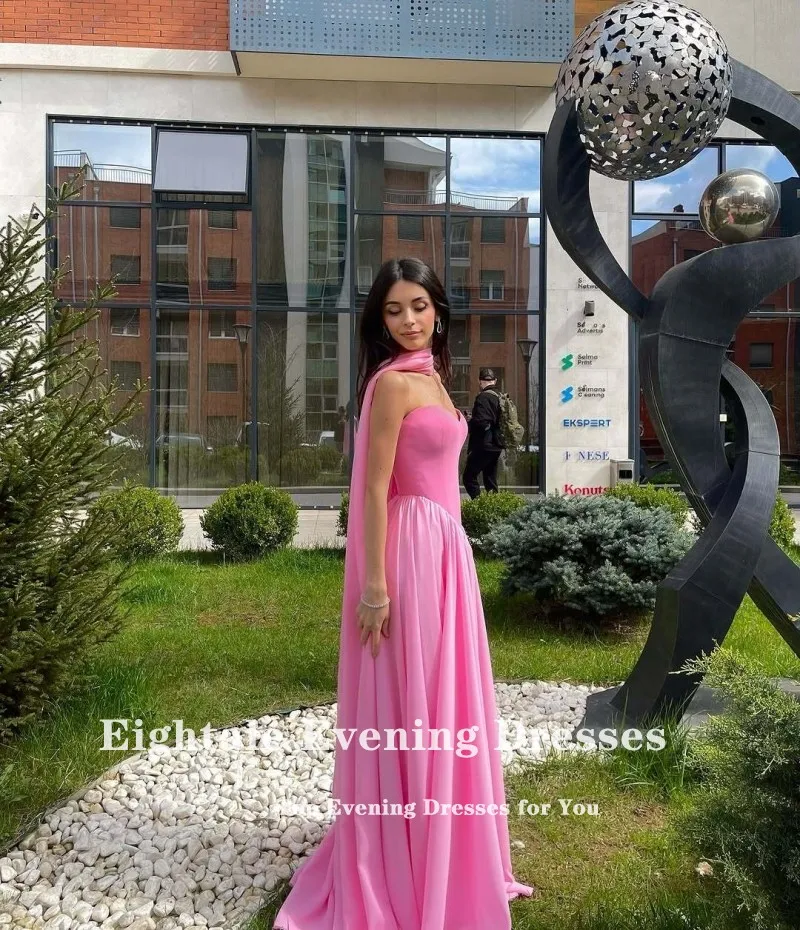 فستان سهرة عربي Eightale شيفون على شكل حرف a بدون حمالات ثنيات رسن مخصصة للحفلات الراقصة ثوب زفاف فستان التخرج