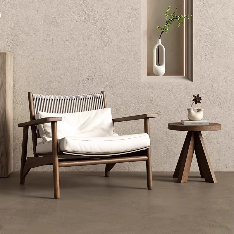 Cadeira de sofá ao ar livre corda tecida wabi-**** vento única cadeira de vime à prova dwaterproof água varanda jardim homestay pátio móveis de madeira maciça