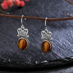 Natural Tiger's Eye Stone Drop Earrings 925 Sterling Silver Earrings for Women New Style Rhodochrosite Vintage Ear Jewelry