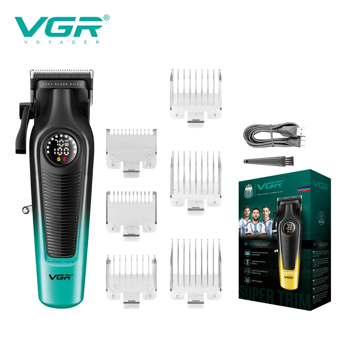 VGR 196 Professionelle Haarschneidemaschine, DLC-Klinge, LED-Anzeige, kabellose USB-Keramikklinge, Herren-Haarschneidemaschine, Haarschneidemaschine
