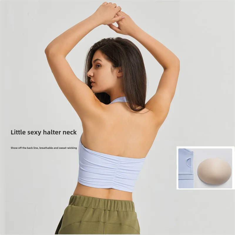 

Europe and the United States new sexy hanging neck with chest beauty back sports underwear female fashion pleated vest yoga bra