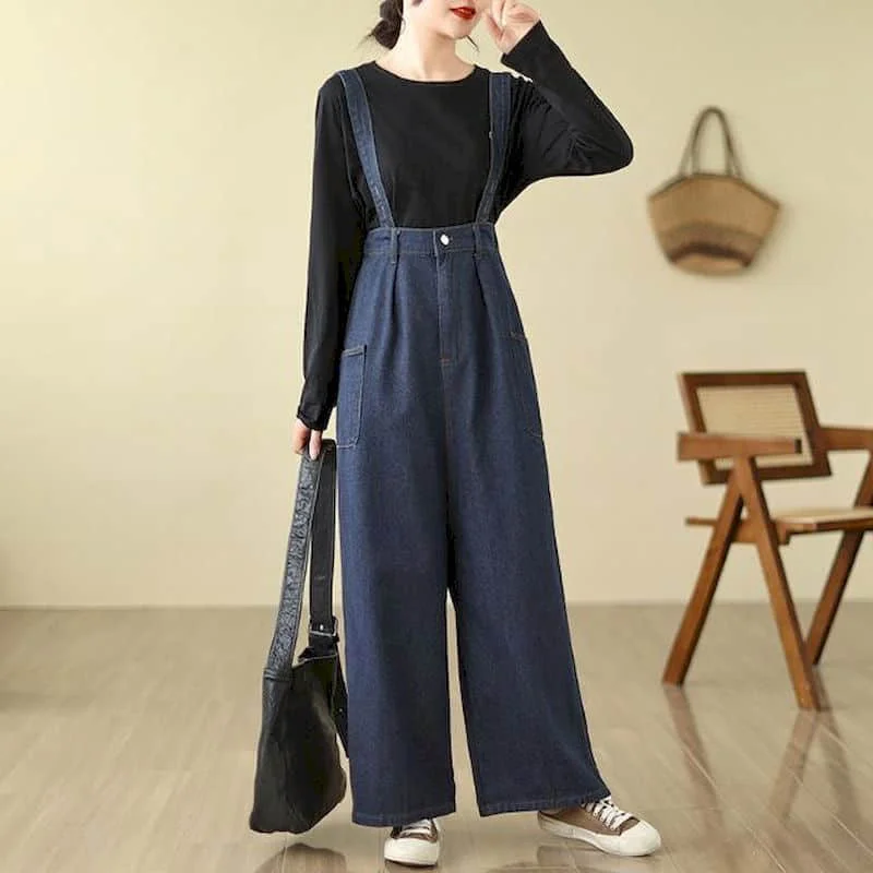 

Artistic Jumpsuits for Women Pocket Design Straight Pants Vintage Streetwear One Piece Outfit Women Casual Rompers Women Clothes