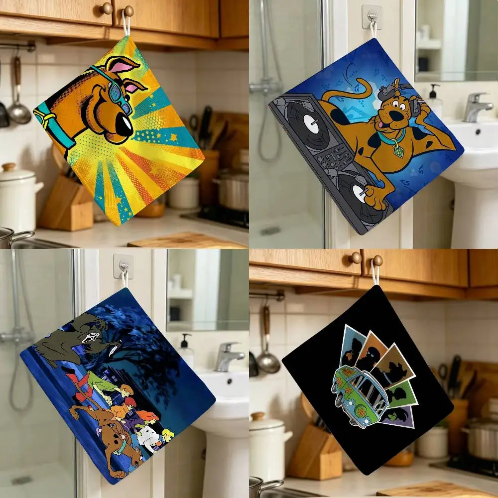 Scooby Gang Haunted House Prints Anime Polyester Hanging Kitchen Hand Towel Durable Wear Resistant Versatile Use Throughout Home