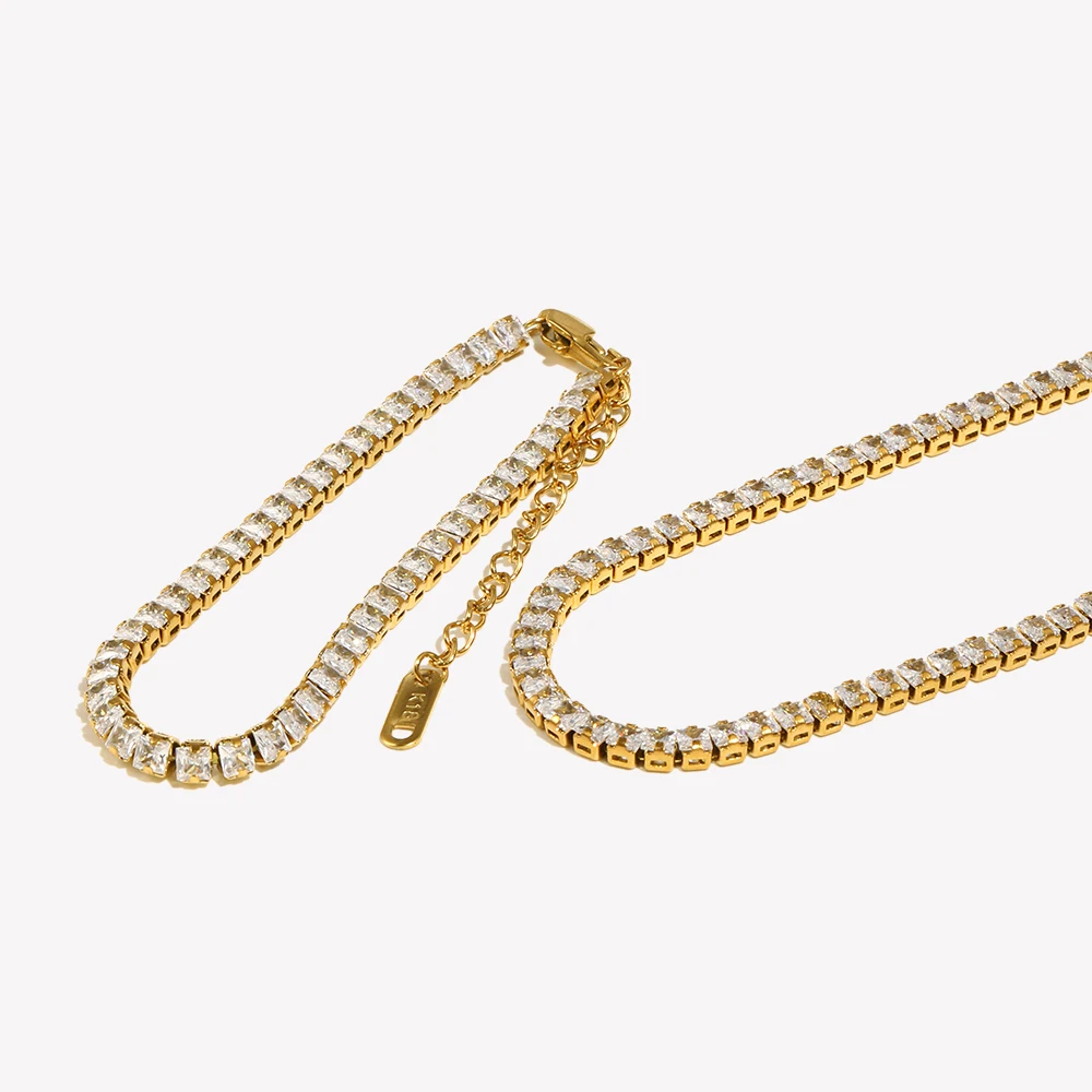E.B.belle Tennis Chain 3A Zircon Stone Crystal Chain Choker Necklace Bracelet Jewelry Set Luxury Women Wedding Party Jewelry