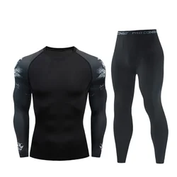 Men's Thermal Underwear Sets Compression Long Johns Sport Suits Clothes Gym Fitness Quick Dry Basketball Leggings Set