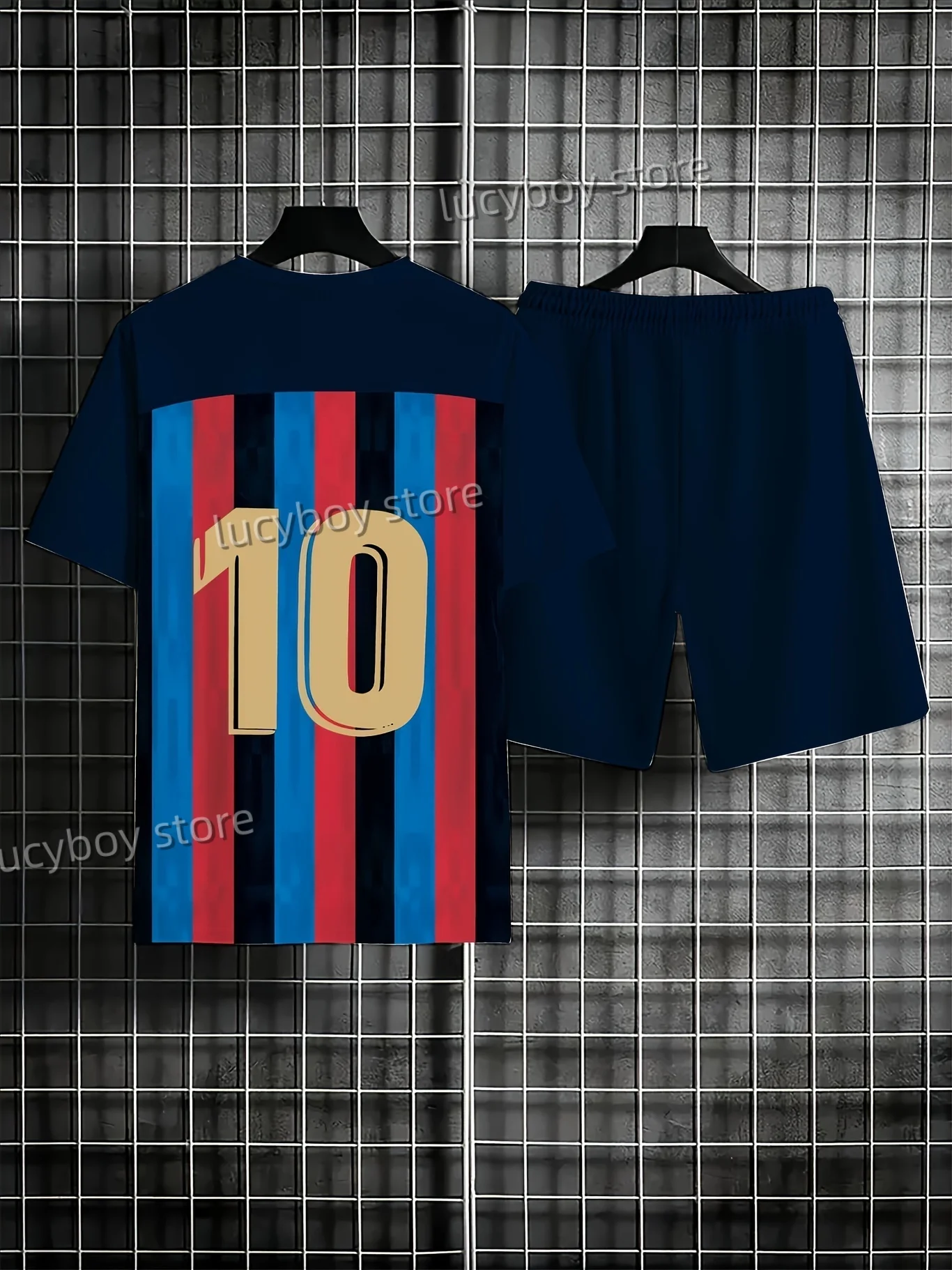 Men Stripe Number 10 Print 2 Piece Set Men T-Shirt Shorts Pants Suit Short Tracksuit Vintage Outfit Sportswear Male Clothing