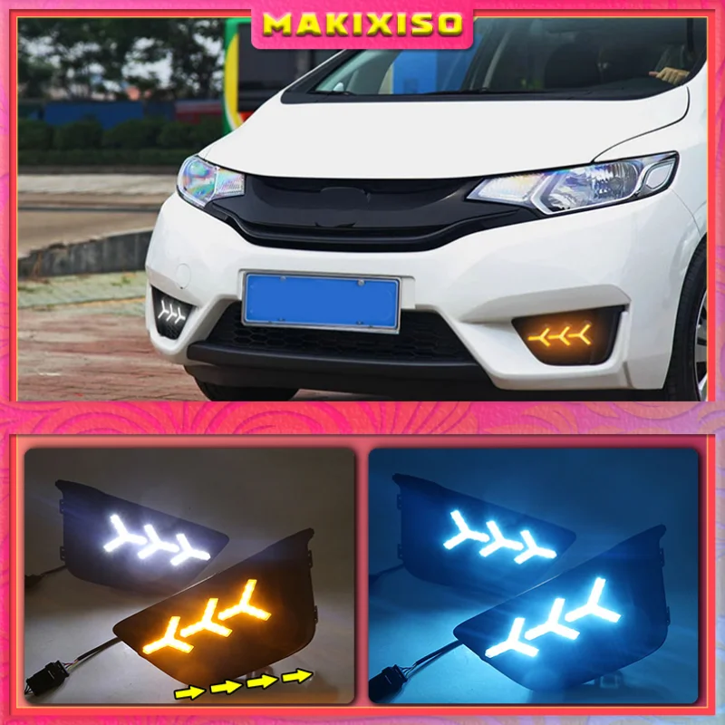 

2 Pcs DRL fog lamp cover Daytime Running Lights with turn signal 12V Daylight For Honda Jazz Fit 2014 2015 2016