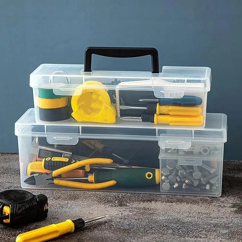 1Pcs Portable Large Capacity Transparent Handheld Toolbox Thickened Plastic Hardware Tool Storage Box With Handle