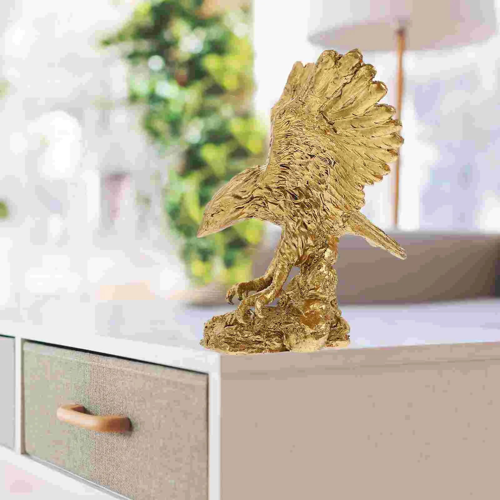 

Bird Decorations for Office Animal Figurines Sculpture Statue Golden Resin Eagle