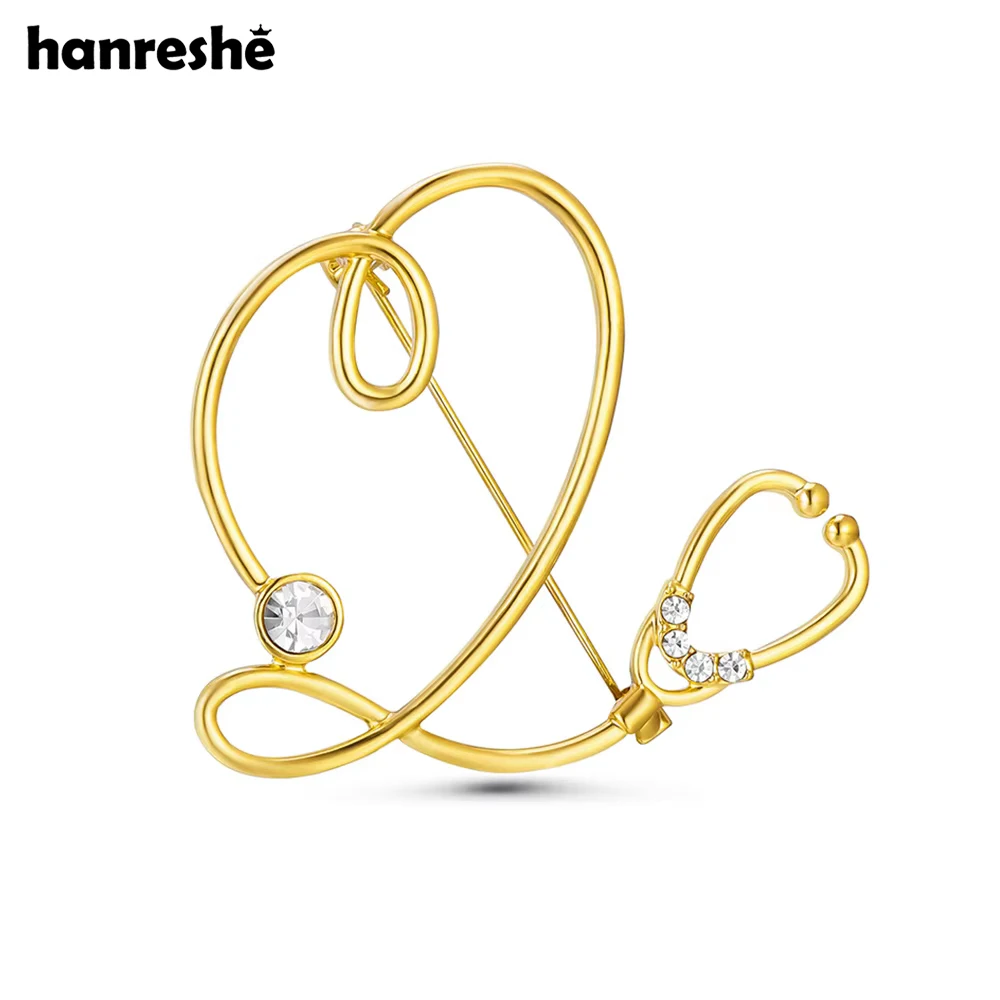 Hanreshe “Q” Word Stethoscope Pin Inlaid Crystal Luxury Medical Brooch Lapel Backpack Badge Jewelry for Doctor Nurse Gifts