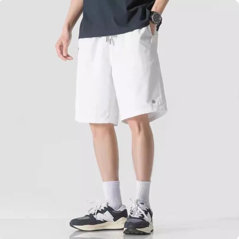 Sports Shorts Men's White Pocket Decorative Vintage American Quick-Drying Pants Summer Thin Cropped Non-Elastic Loose Casual 1Pc