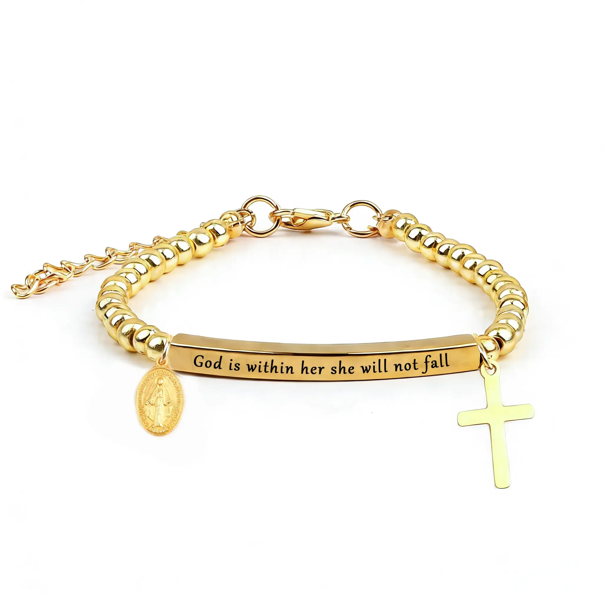 Inspire Bracelet God is within her she will not fall,Faith & Strength Cross Bracelet – Inspirational Christian Jewelry for Easter