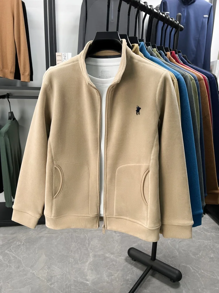 Modische Herrenjacke für Herbst und Winter, hochwertige, verdickte, warme Samtjacke, High-End-Marke Paul Pony, bestickte Jacke mit Reißverschluss und Stehkragen – Detail 3