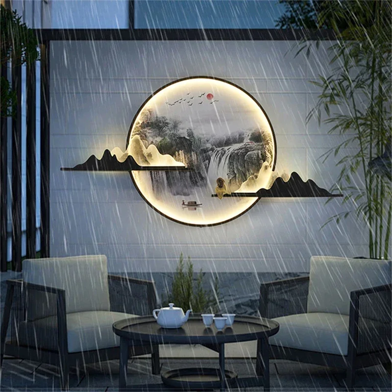 ASHER-Lámpara Mural LED para exteriores, paisaje Circular creativo, Mural impermeable para exteriores, Villa, patio, decoración de jardín, pintura