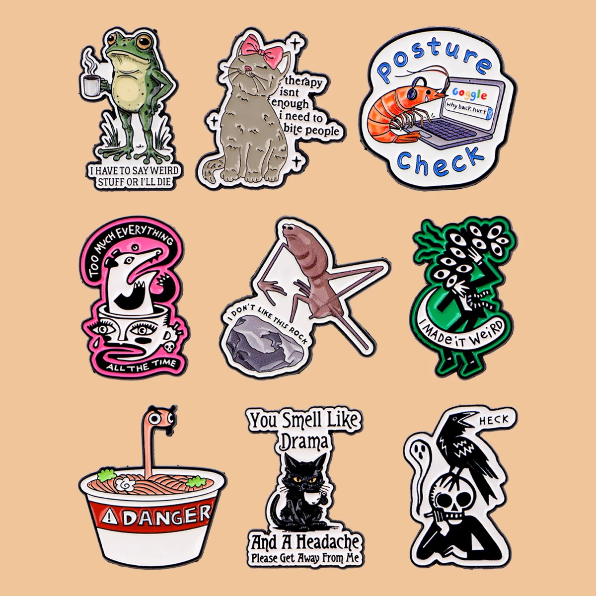 Cartoon Animals Cat Enamel Pines Strange Quotes Brooch Metal Pins Badge on Backpack Clothing Accessories Fashion Jewelry Gifts