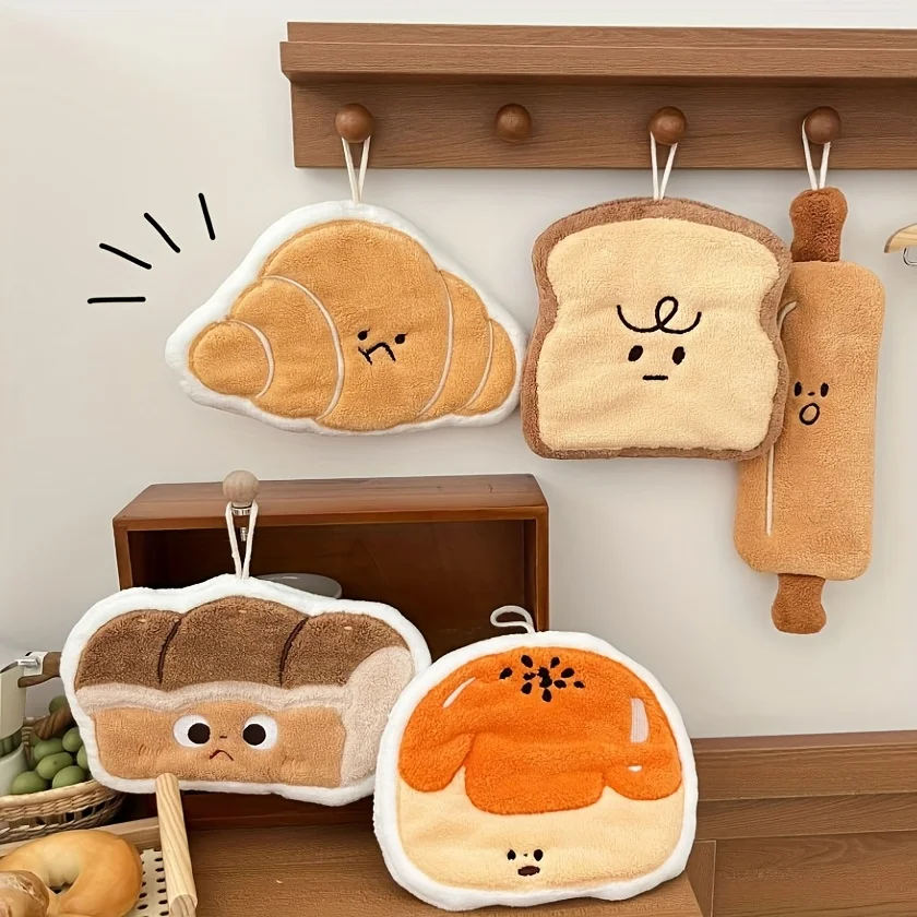 2/1 Piece Random Style Cute Cartoon Food Pattern Hand Towel, Cute Cartoon Design, Coral Fleece Material, Suitable for Kitchen or Bathroom Sink, Halloween and Christmas Gift