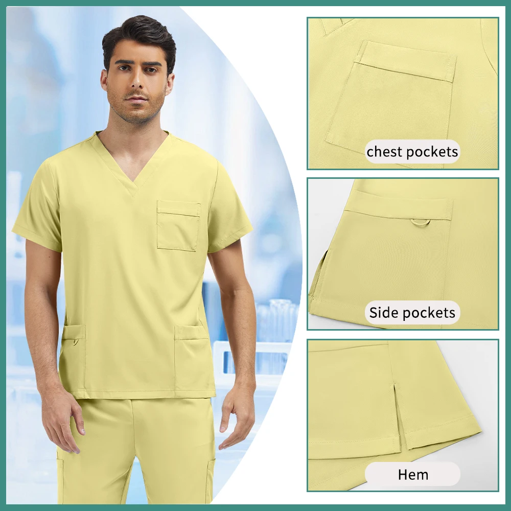 Nowe, wielokieszeniowe uniformy medyczne chirurgiczne, zestaw medycznych fartuchów pielęgniarskich z kieszeniami, odzież robocza unisex do salonów kosmetycznych, odzież dla pielęgniarek dentystycznych.