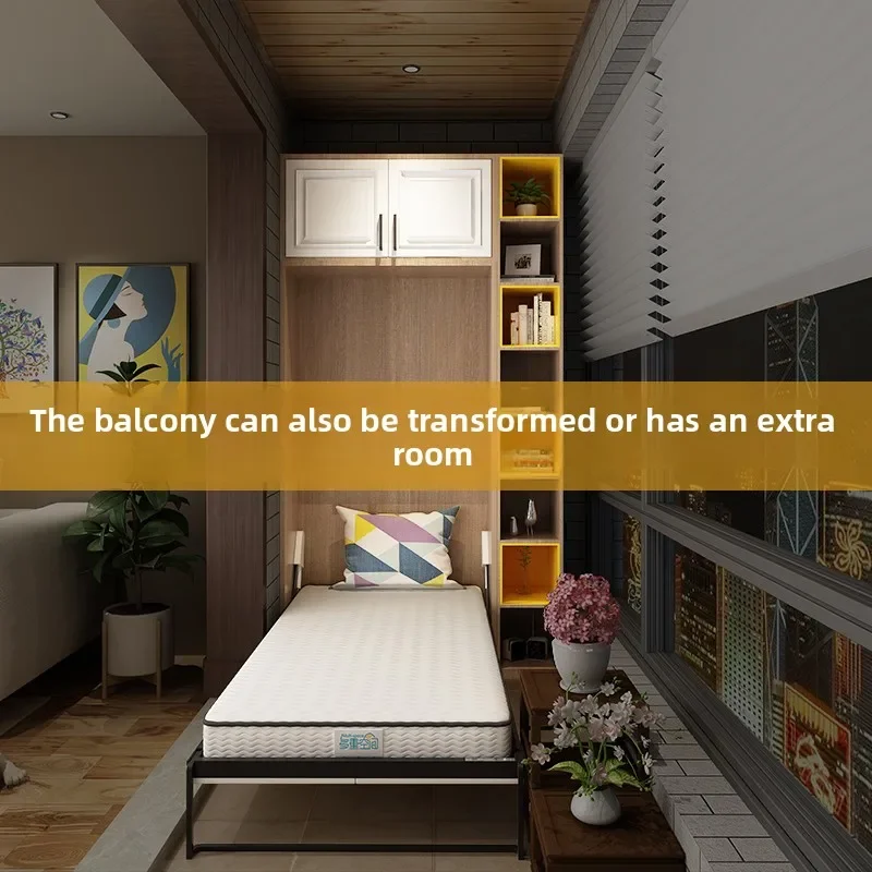 LMM Balcony Invisible, Single Down Turntable Multifunctional Wall Bed Folding Bed Cabinet Against the Wall