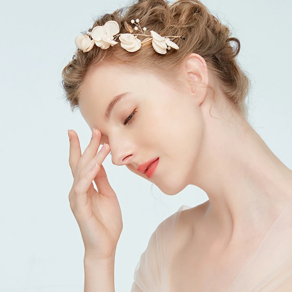 

Cloth Flower Pearl Headband Lightweight Bridal Hair Accessory Wedding Party Prom Celebration Decoration Women Hair