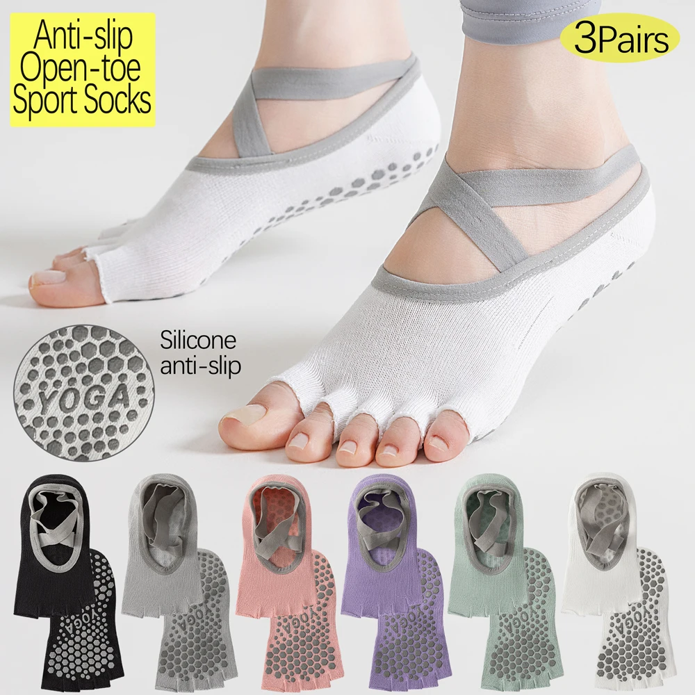 

Anti-Slip Open Toe Socks for Women - 5-Toe Design with Silicone Grips, Lightweight & Odor Control, Perfect for Yoga/Barre