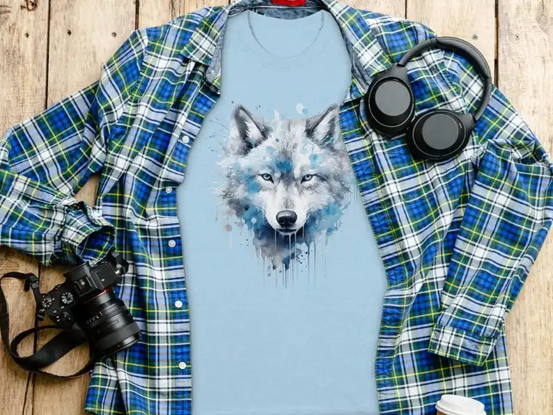 Wolf T-Shirt, Watercolor Wolf Art Tee, Animal Lover Shirt, Wildlife | T-Shirt, Nature Inspired Wolf Apparel, Artistic Anim