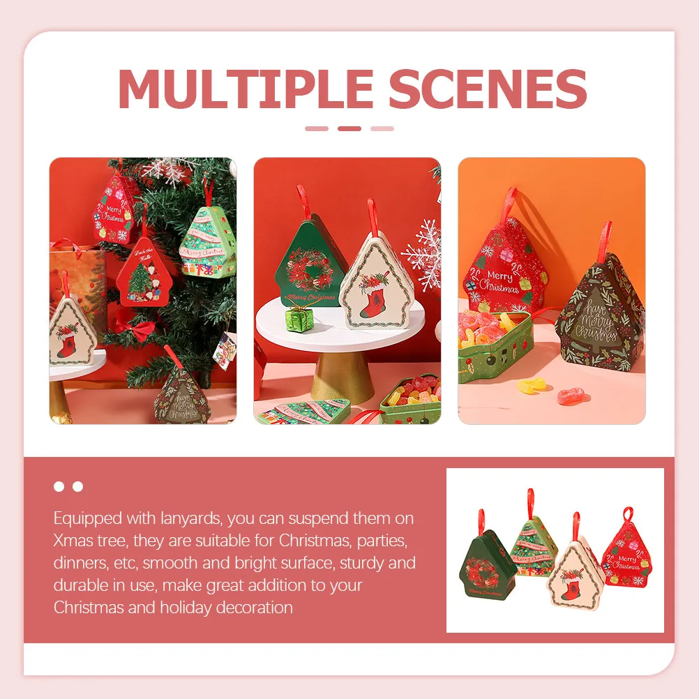 

4pcs Boxes Christmas Tinplate Containers Gift Jars Lids Cookie Storage Holiday Food Preservation Kitchen Bar Accessories