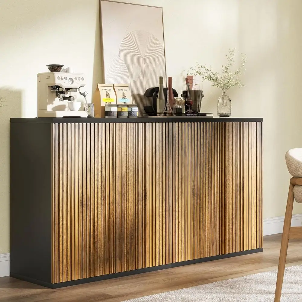 

Тумба-буфет из орехового дерева с отсеками для хранения, регулируемыми полками, кофейным столиком и медиа-тумбой, комплект из 2 предметов