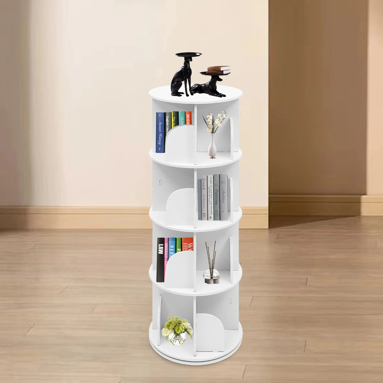 

4-х уровневая вращающаяся книжная полка, на 360° ° Книжная полка Отдельно стоящая стеллаж для хранения вещей для гостиной, спальни, офиса