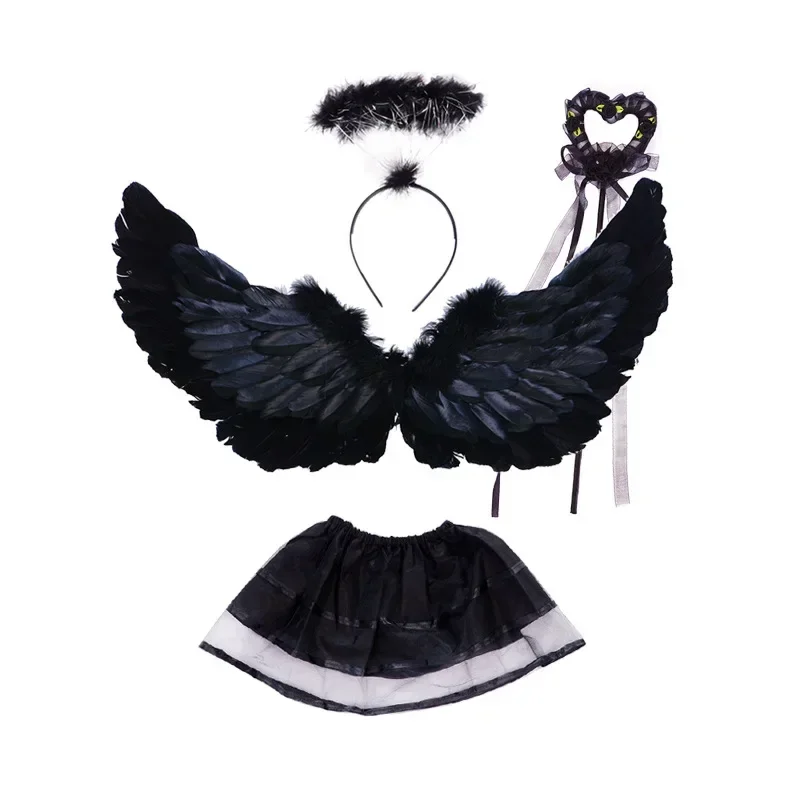 

Black White Adult Kids Angel Feather Wings Halo Ring Wands Tutu Photo Prop Costume Party Gift Cosplay Wedding Birthday Cosplay