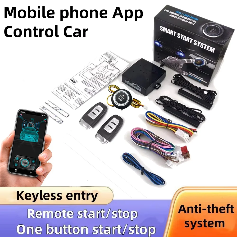 Phone Remote Start kit for Car Alarm With Autostart Engine Start Stop Ignition Button PKE Central Lock Automatic Keyless Entry