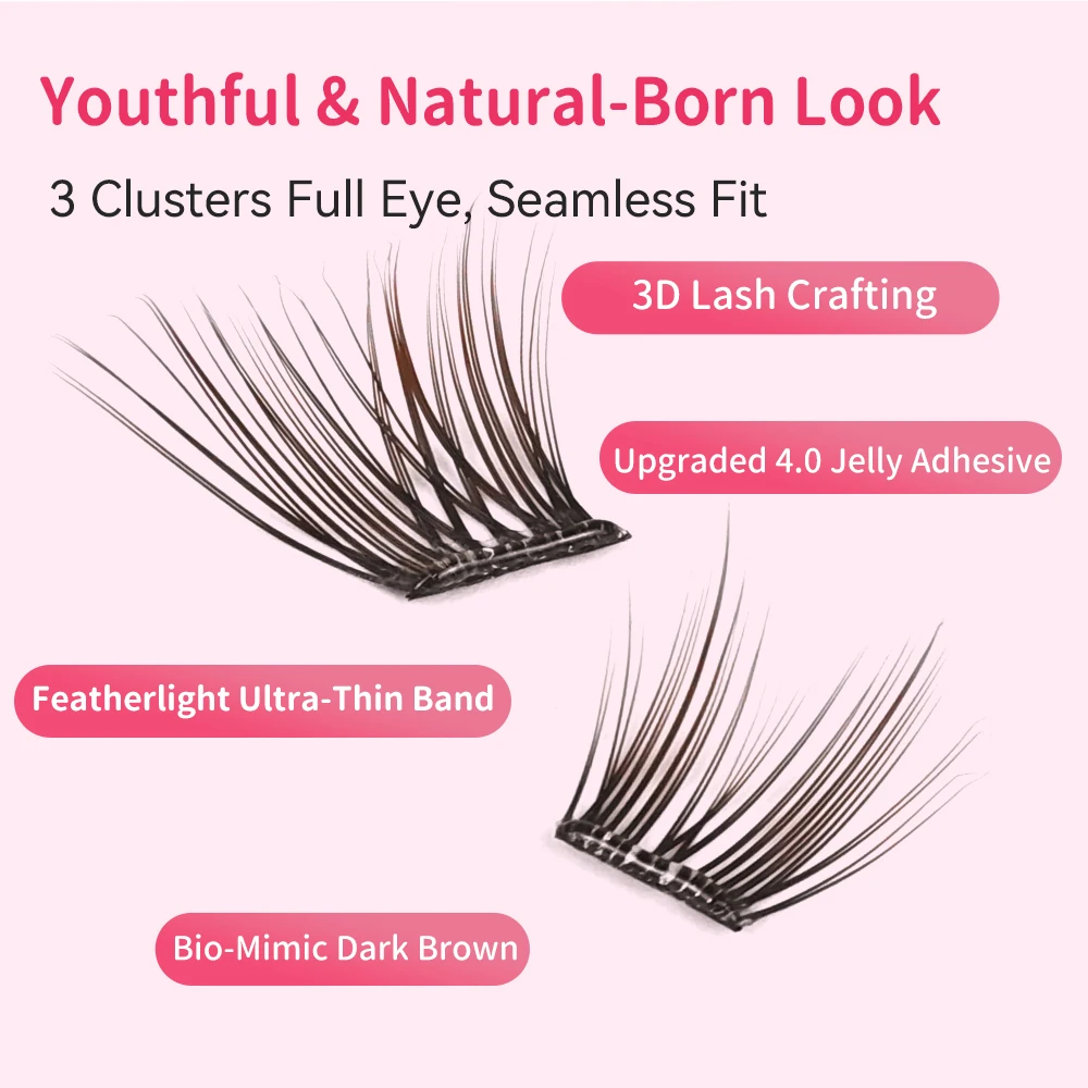 Yelix Black Brown Glue-free DIY Clusters Lashes 10 Rows Lightweight Natural Self-adhesive Fake Eyelashes Fox Eye Daily Use