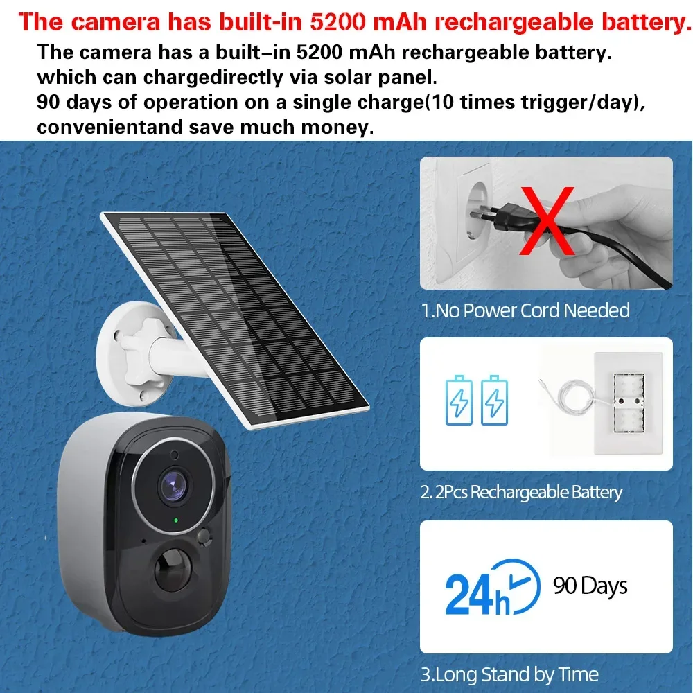 Tuya 5MP Solar Wifi Outdoor Camera Wireless Low Power Battery Security Cameras PIR Human Detect Surveillance IP Cam Color Night