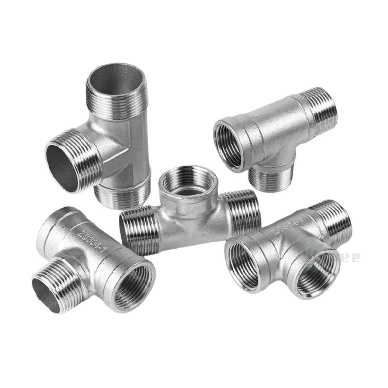 3-Way Equal Tee Fitting with Male-Male-Female BSP Threads in 304 Stainless Steel Cast Construction for Water Oil Gas Application