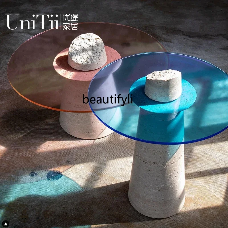 

x1Coffee table living room household small apartment minimalist glass tea table Nordic design oval creative clothing store table