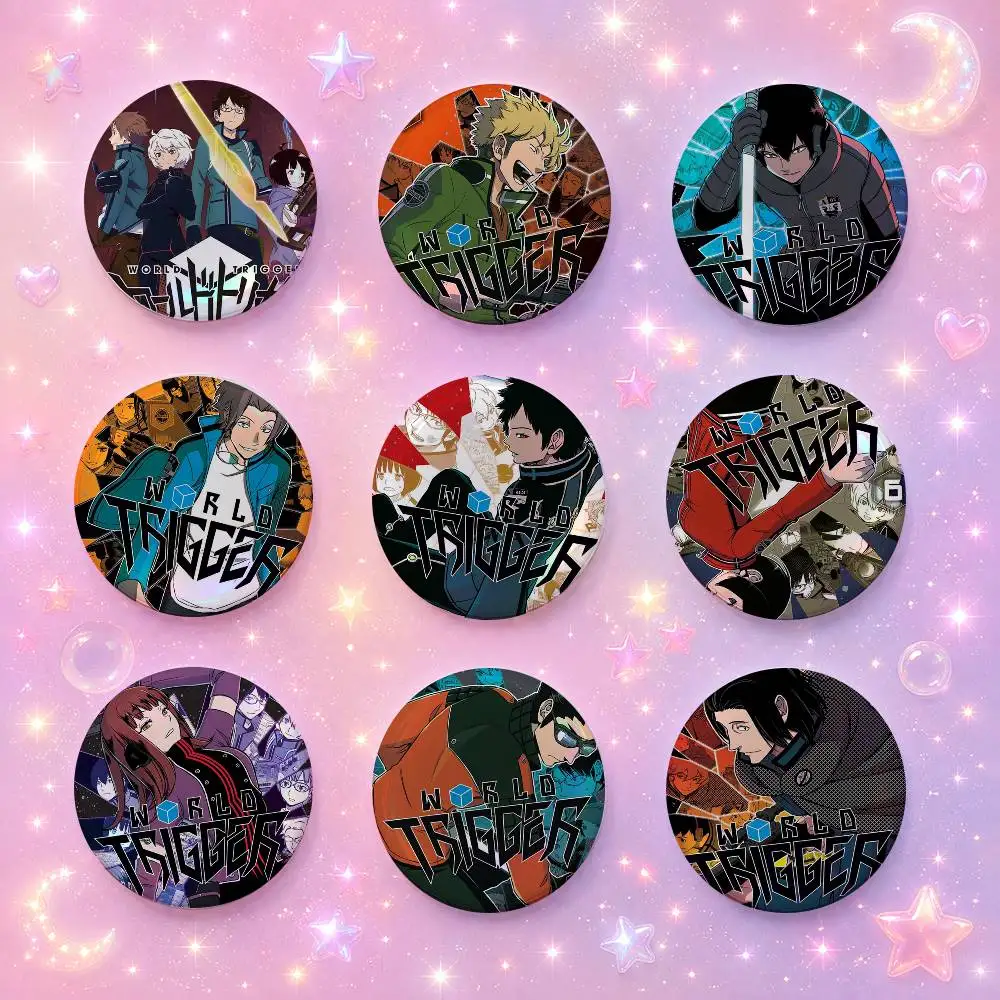 Wo-s-rld Trigger Anime Creative Round Button Pins Badge Set Cartoon Anime Movie Music Pattern Brooches For Bags Jackets