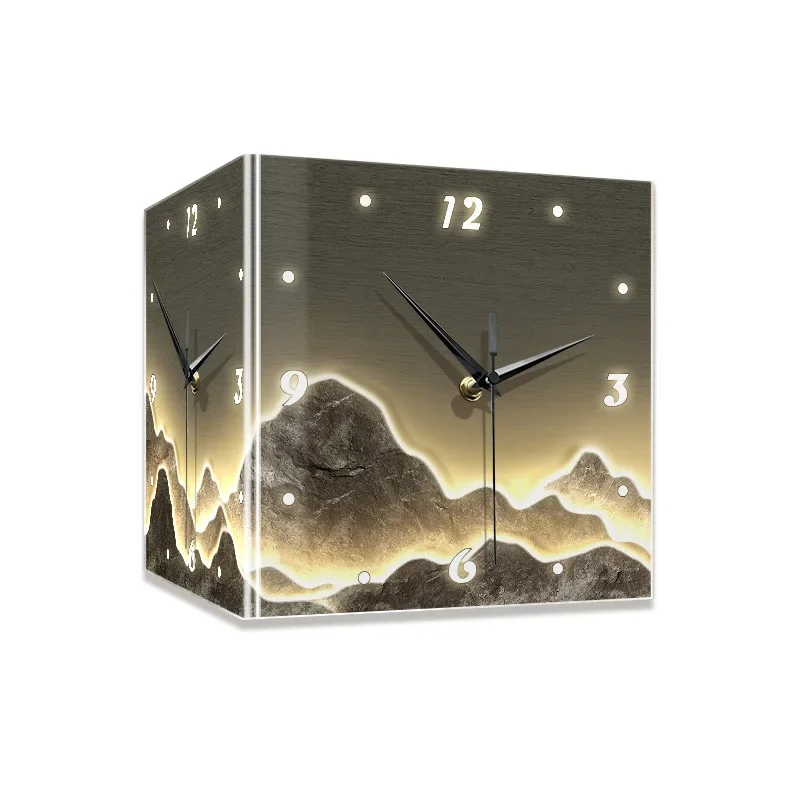 Modern simple living room double-sided wall clock with backer creative clock wall lamp painting