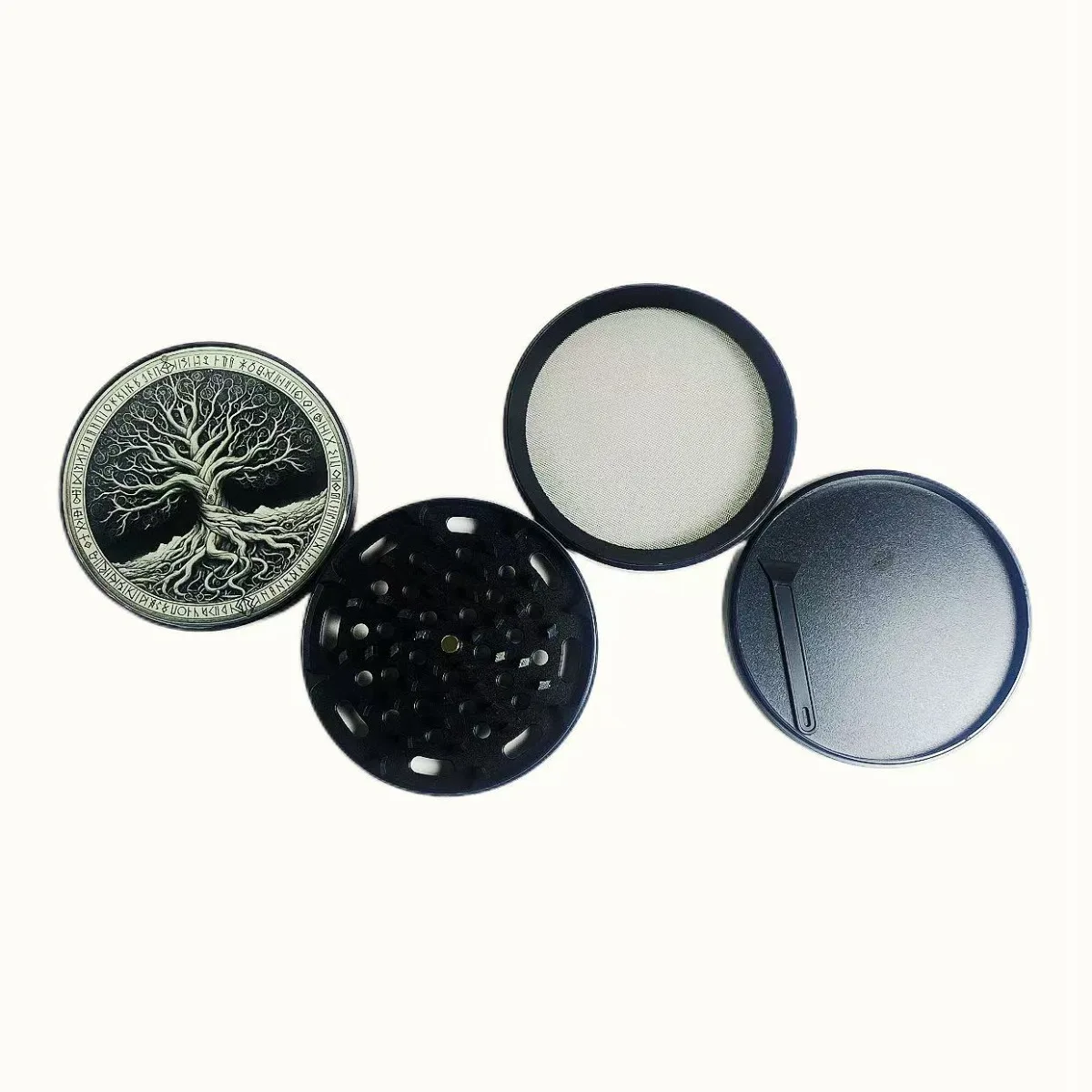 4inch 9cm 4-Layer Tree Of Life Plastic Herb Grinder Pollen Catcher Cleaning Brush Magnetic Closure Manual Smoking Tool Gift