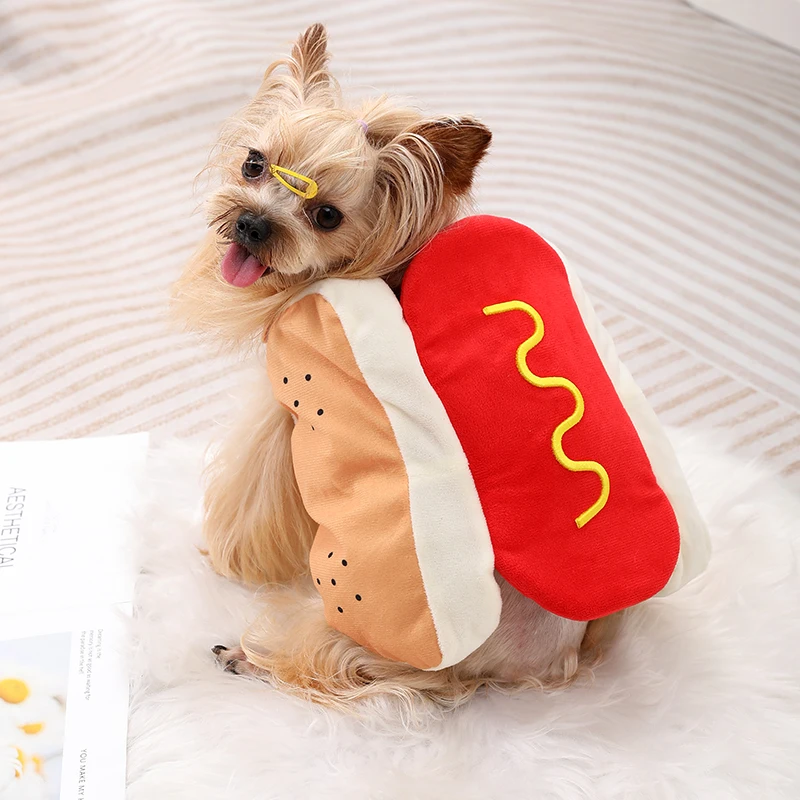 Niedliches Haustier-Hunde-Cosplay-Kostüm, Halloween, lustige Hot-Dog-Form, verstellbare Welpenkleidung für kleine, mittelgroße Hunde, Katzen, Chihuahua, Bulldogge – Detail 9