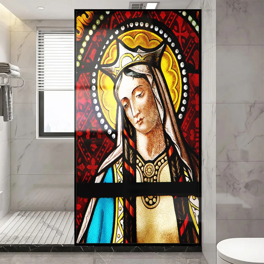 Church Stained Glass Decals Window Film Privacy Heat Insulation and Anti UV Blocking Static Cling Window Sticker for Home J27
