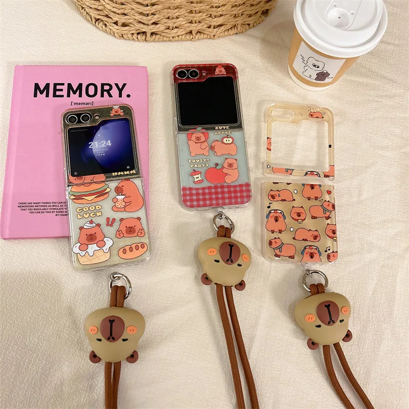 

Cute Cartoon Capybara Chains for Samsung Galaxy Z Flip 7 6 5 4 Protective Back Cover for ZFlip5 ZFlip6 ZFlip7 Case Shell