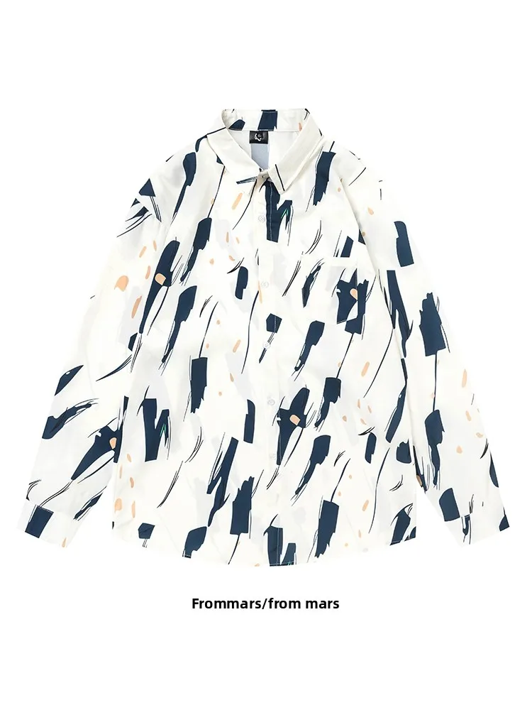 

Loose Casual Long Sve irt from American Sle Printed aphic Button up Men's Casual Wear Spring Autumn